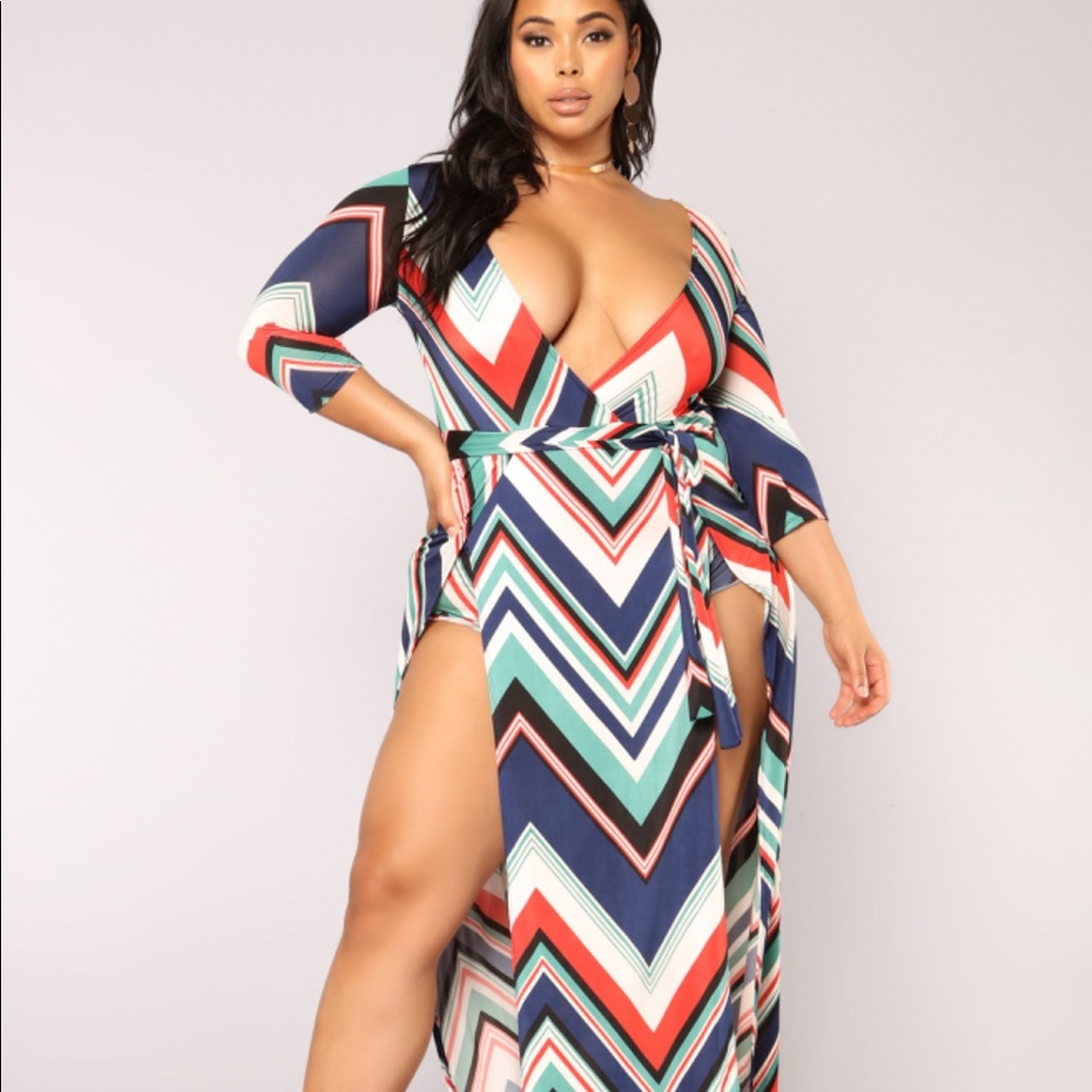 FASHION NOVA PLUS 3X DOUBLE SLIT STRIPE MAXI